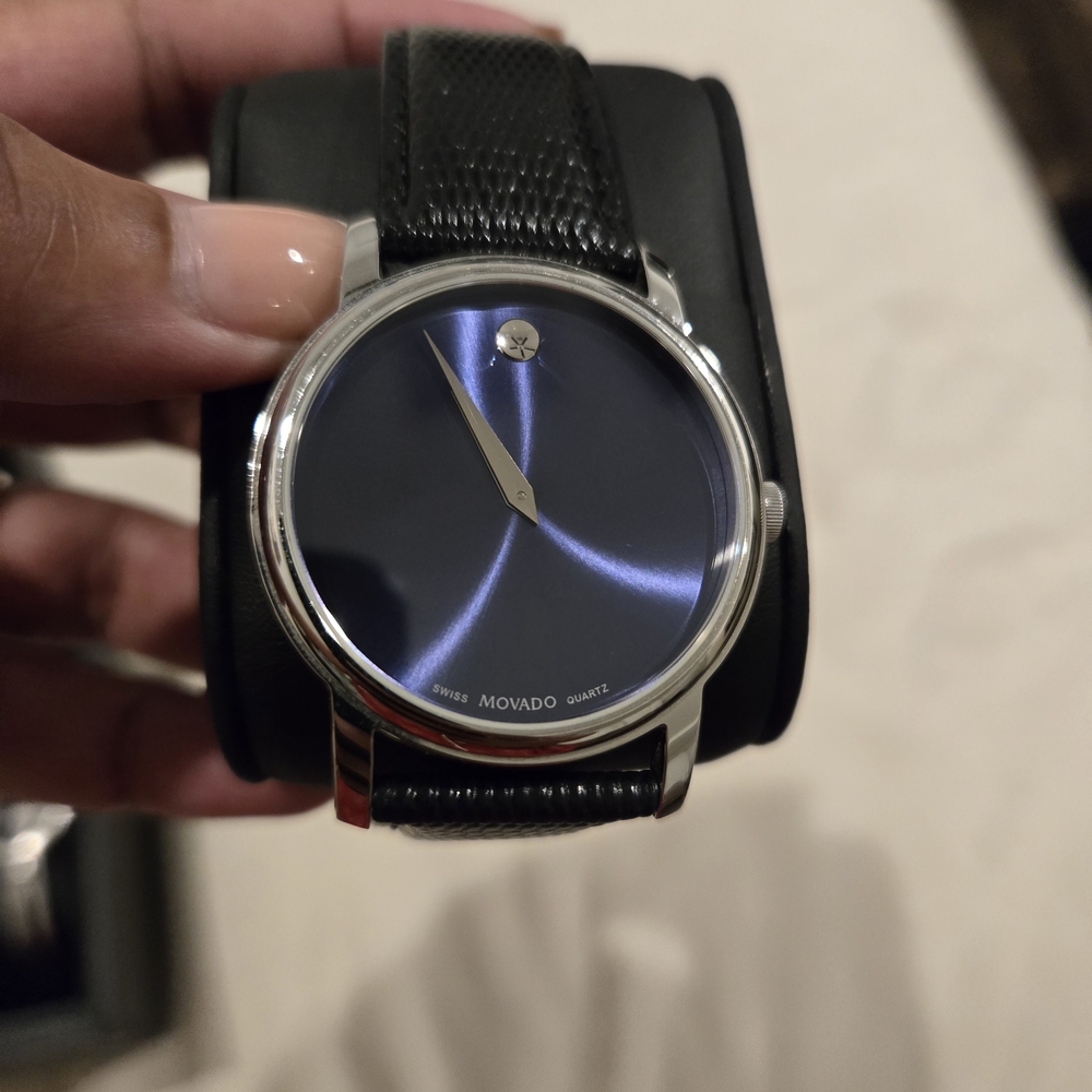 Movado Silver and Blue Dial Watch with Black Strap-BRAND NEW - Picture 5 of 11